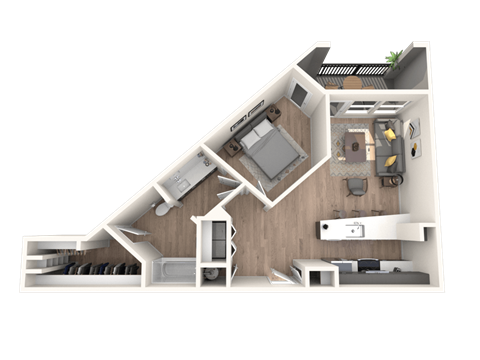 Floor plan for 1 bed, 1 bath, 830 sqft